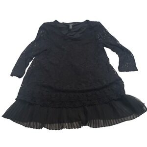 Alfani Womens Lace Pleated Hem Tunic Top Size M Black 3/4 Sleeve